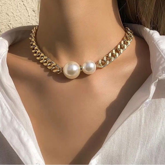 Zara 14K Gold Plated Pearl Choker Chain Necklace - Picture 2 of 5